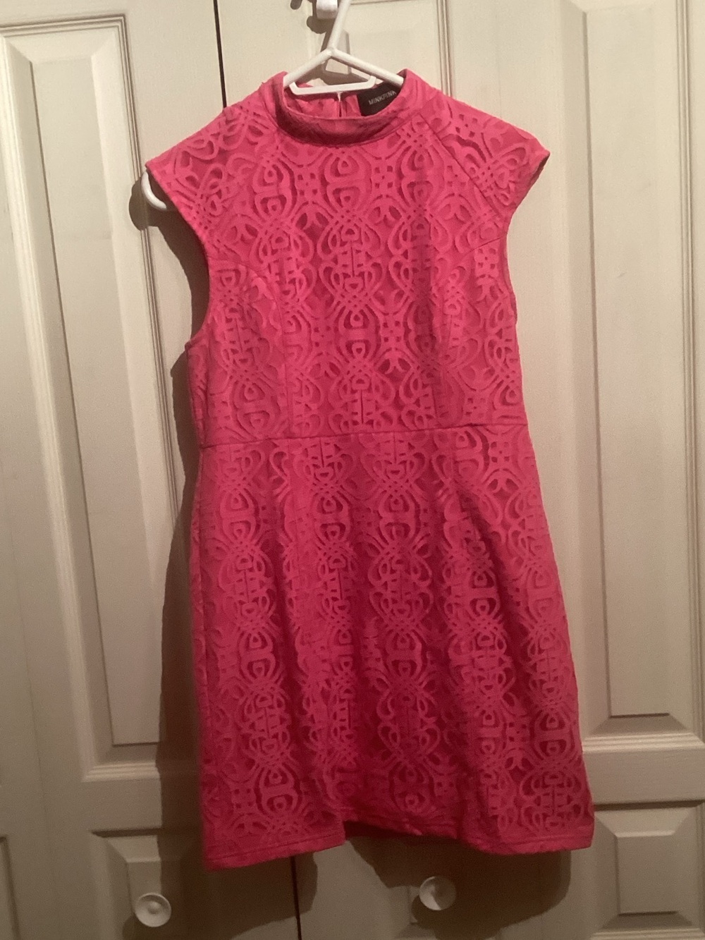 MINKPINK Hot Pink Lace High-Neck Mini Dress